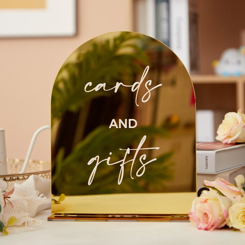 Gold Mirror Acrylic Signage,Set of 3 Wedding Signs,Loving Memory Sign,Guest Book Sign,Cards & Gifts Sign,Gold Mirror Table Signs