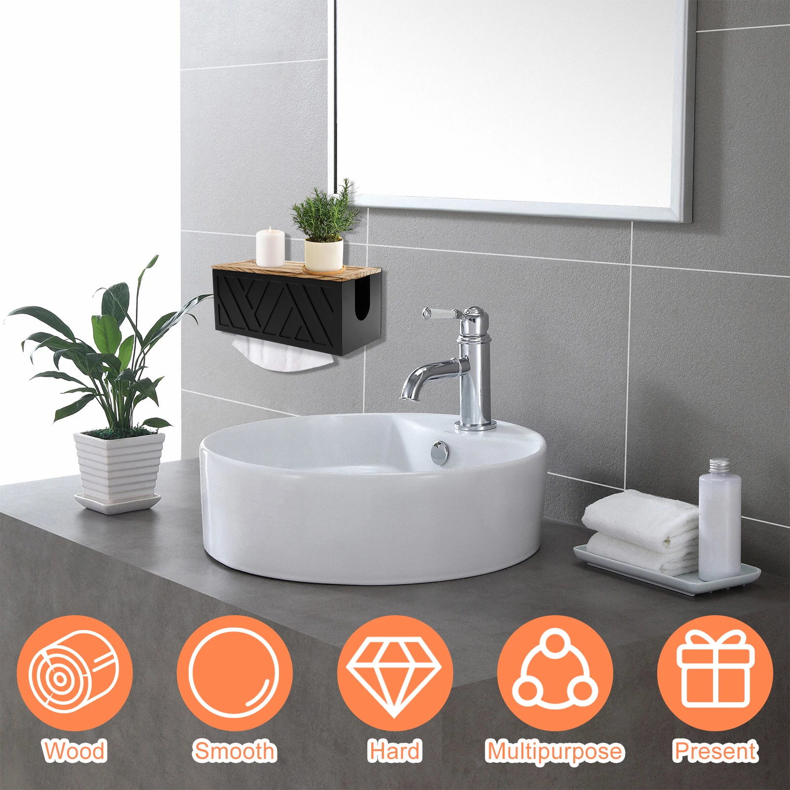 Wall Mount Paper Towel Dispenser Wooden Bathroom Tissue Box With Detachable Lid Trifold Hand Towel Holder for Kitchen Decoration