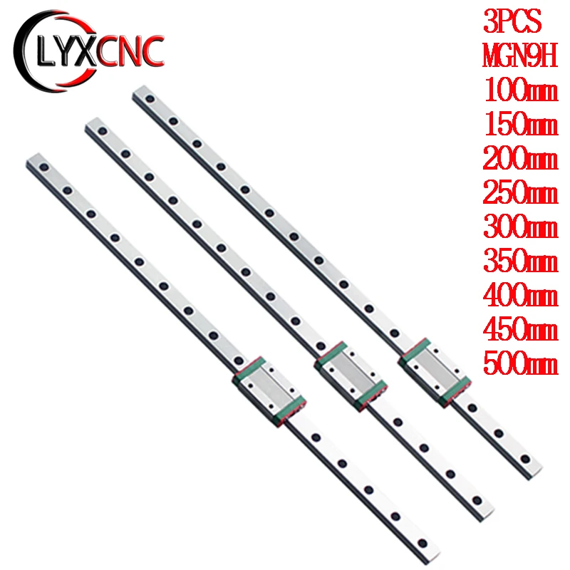 

3pcs 9mm Linear Guide MGN9 200 250 300 350 400 450 500 550mm Lnear Rail +3pcs MGN9H Inear Carriage For CNC 3D Printer XYZ Axis