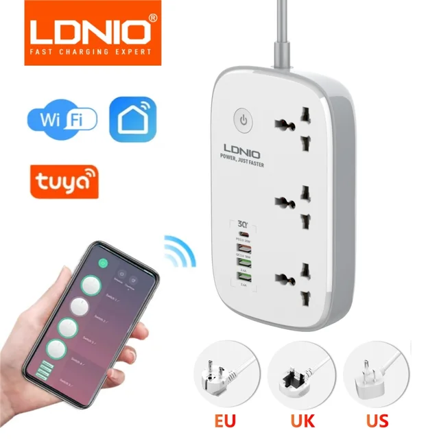 LDNIO Power Strip Wifi Smart Socket UK/US/EU Plug Extension Alexa Tuya Remote Control Smart Switch Home Multiple Plugs
