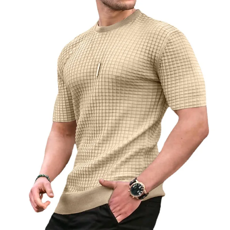 Checkered Round Neck Men's Fitness T Shirt - Image 4