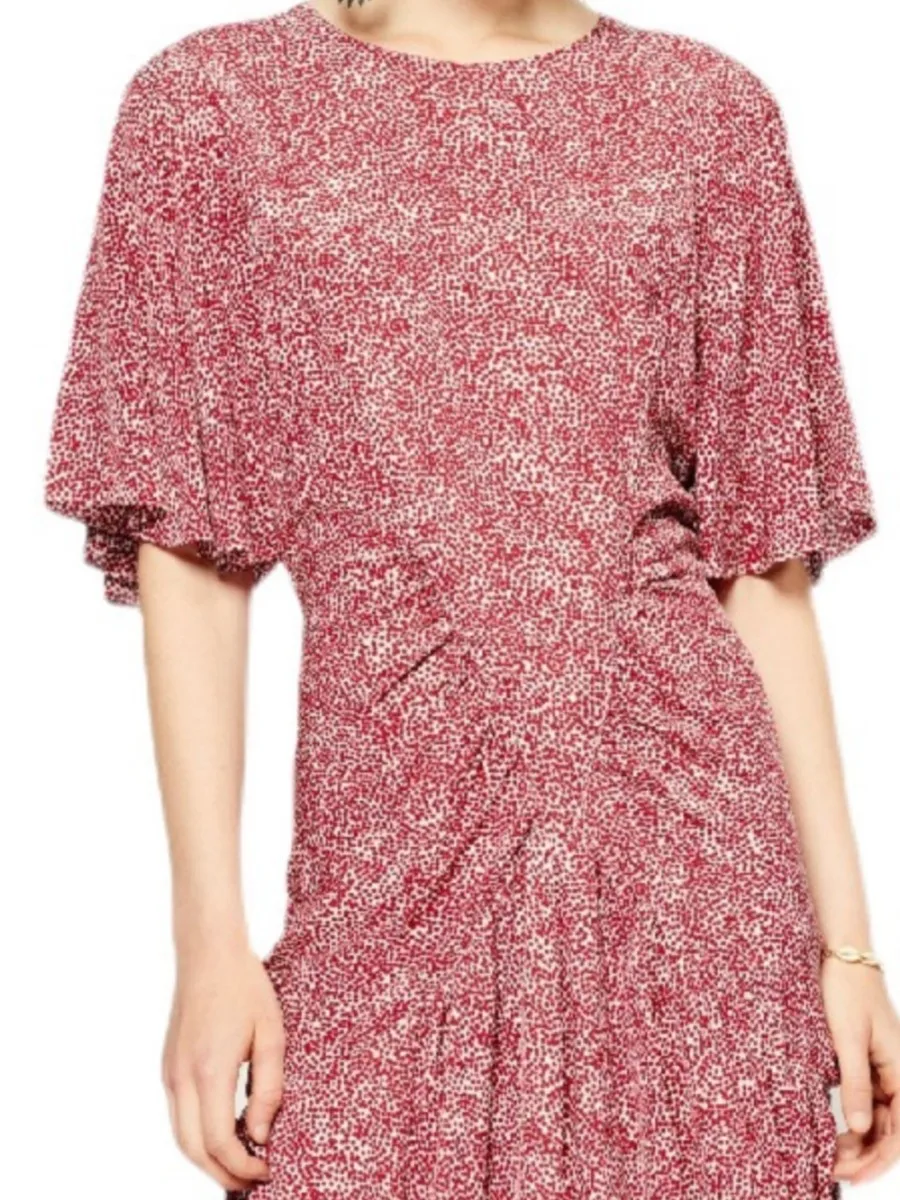 

Polka Dot Folds Mini Dress 2024 New Spring O-neck Short Sleeve Cinched Waist Irregular Dresses Women Elegant Fashion Dress