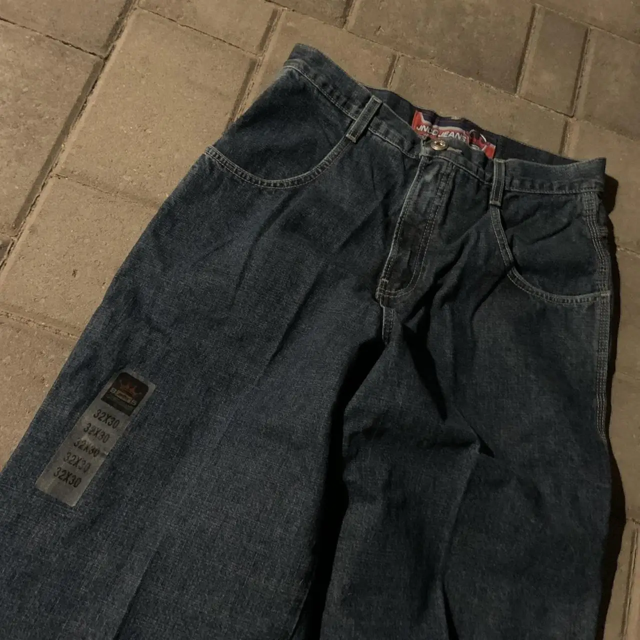 Jnco 하라주쿠 힙합 크라운 자수 청바지, 레트로 블루, 헐렁한 청바지, 여성 패션, 캐주얼 하이웨이스트 와이드 레그 팬츠
