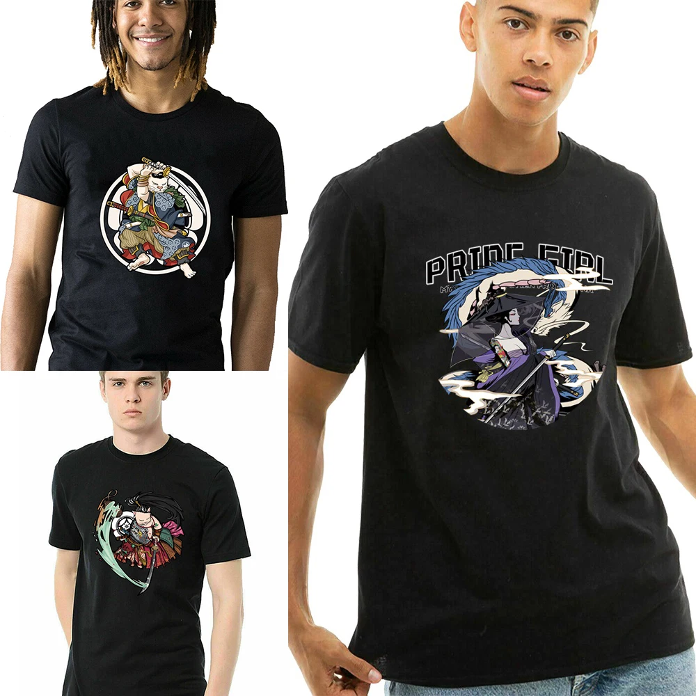 

Summer Tees Male T-shirt Trend Samurai Pattern Short Sleeve New Personality Round Neck Street Men's T Shirt for Men Top Pullover
