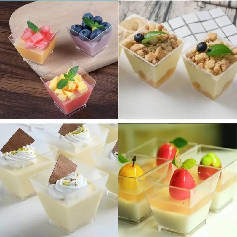 Plastic Dessert Cups Trapezoid Disposable transparent 50PCS for Tasting Party Sauce Jelly Container plastic cups,dessert cups,plastic dessert cups