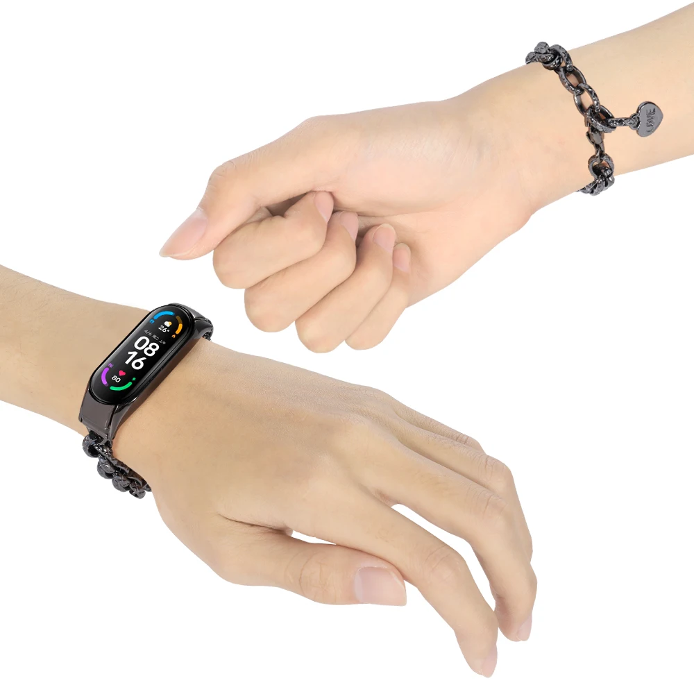 Metal Strap For Xiaomi Mi band 8 7 6 5 4 3 belt Stainless steel love chain bracelet Band For Xiaomi mi band 8 7 For mi Band 5 4