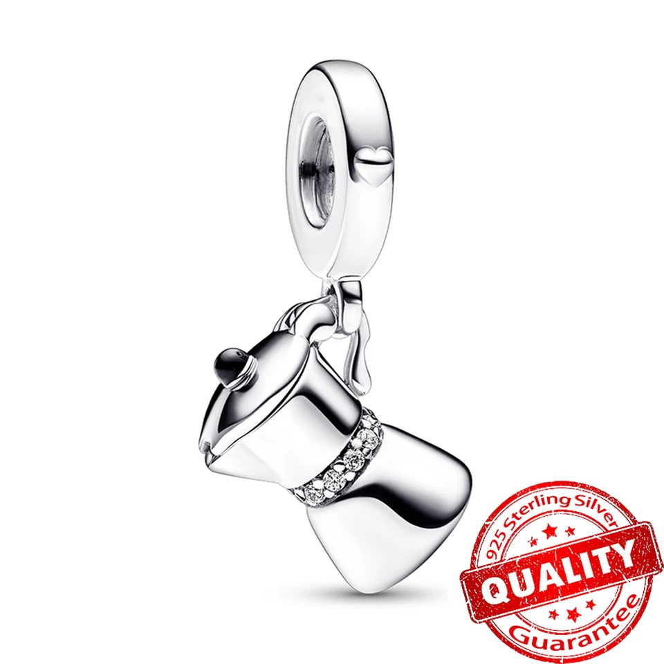 Charm Bracciale Argento Sterling 925 - Tazza Da Caffè Con Incisione "COFFEE" - Per Bracciali Europei - Foto 7