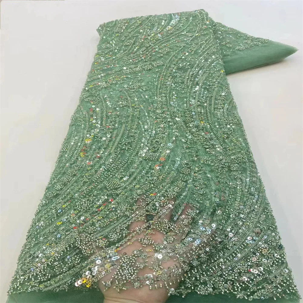 

Африканская Тяжелая искусственная кожа ручной работы 2024 Высококачественная французская роскошная кружевная ткань из бисера для свадебной фотосессии