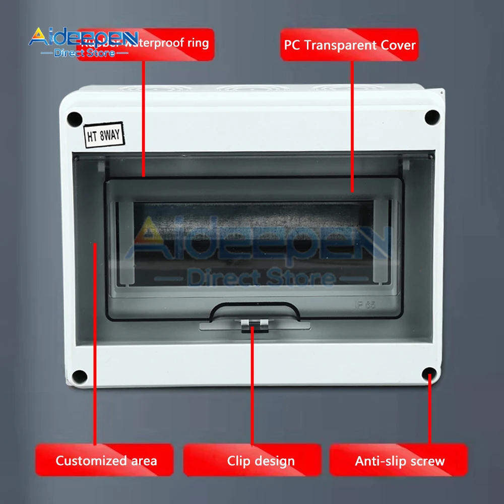 2/3/5/8/12 Ways Outdoor Waterproof Electrical Distribution Box Circuit Breaker MCB Power ABS Plastic Junction Wire Box IP65 for Electrical Junction Box Electrical Box Electrical Distribution Box