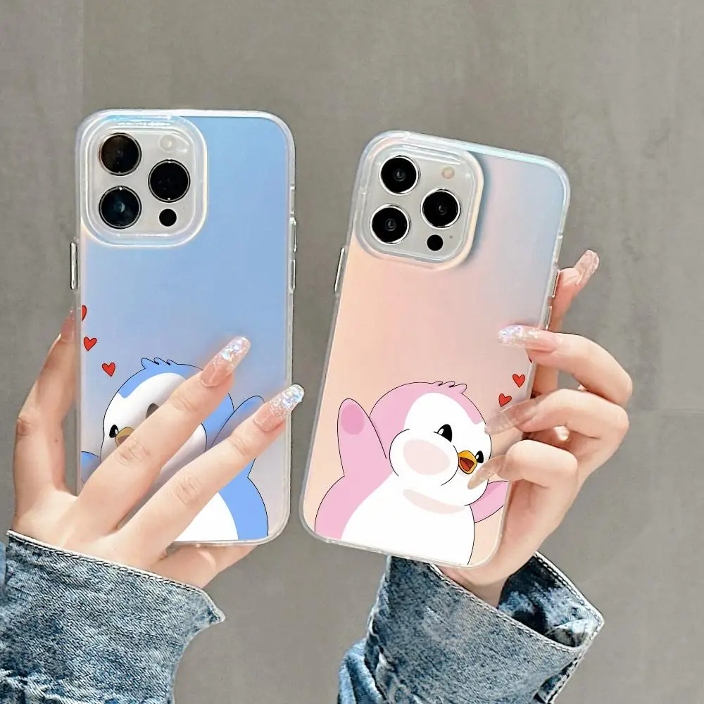 Luxury Pudgy Penguins Transparent Aurora Laser Gradient Phone Case