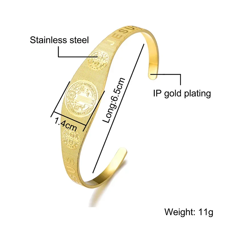 Stainless Steel Adjustable Cuff Bracelet JESUS Exorcist Saint Benedict Couple Love Bangles Religious Wishing Amulet Jewelry 5