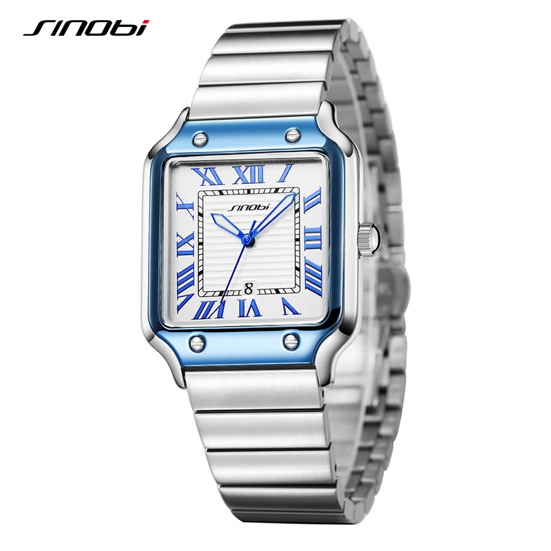 SINOBI Casual Design Men's Quartz Watches Fashion Stainless Steel Man's Wristwatches Business Square Male Relogio Masculino