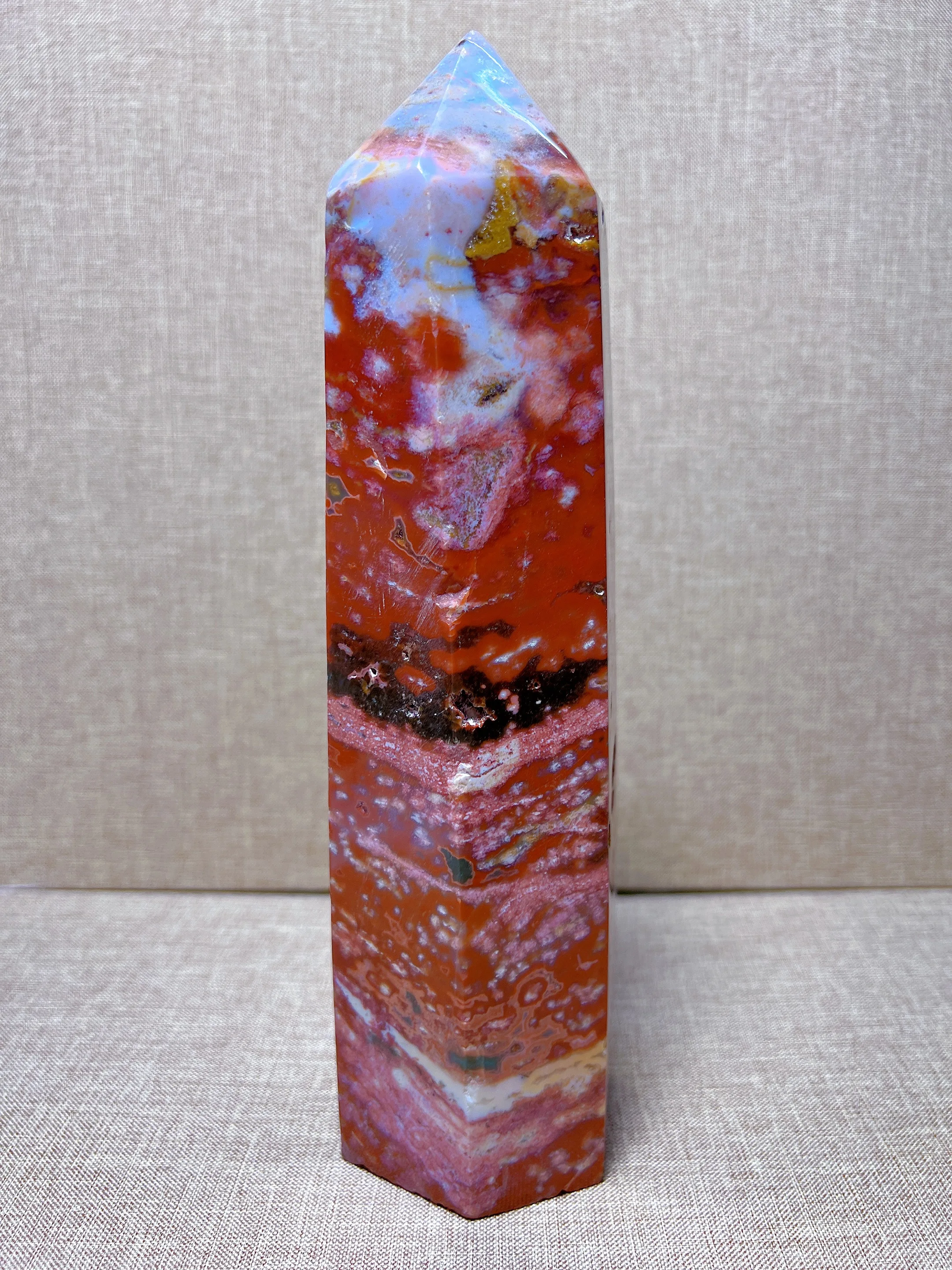 

Natural Ocean Jasper Tower Free Form, Carving Reiki Healing Stone Home Decoration Exquisite Gift