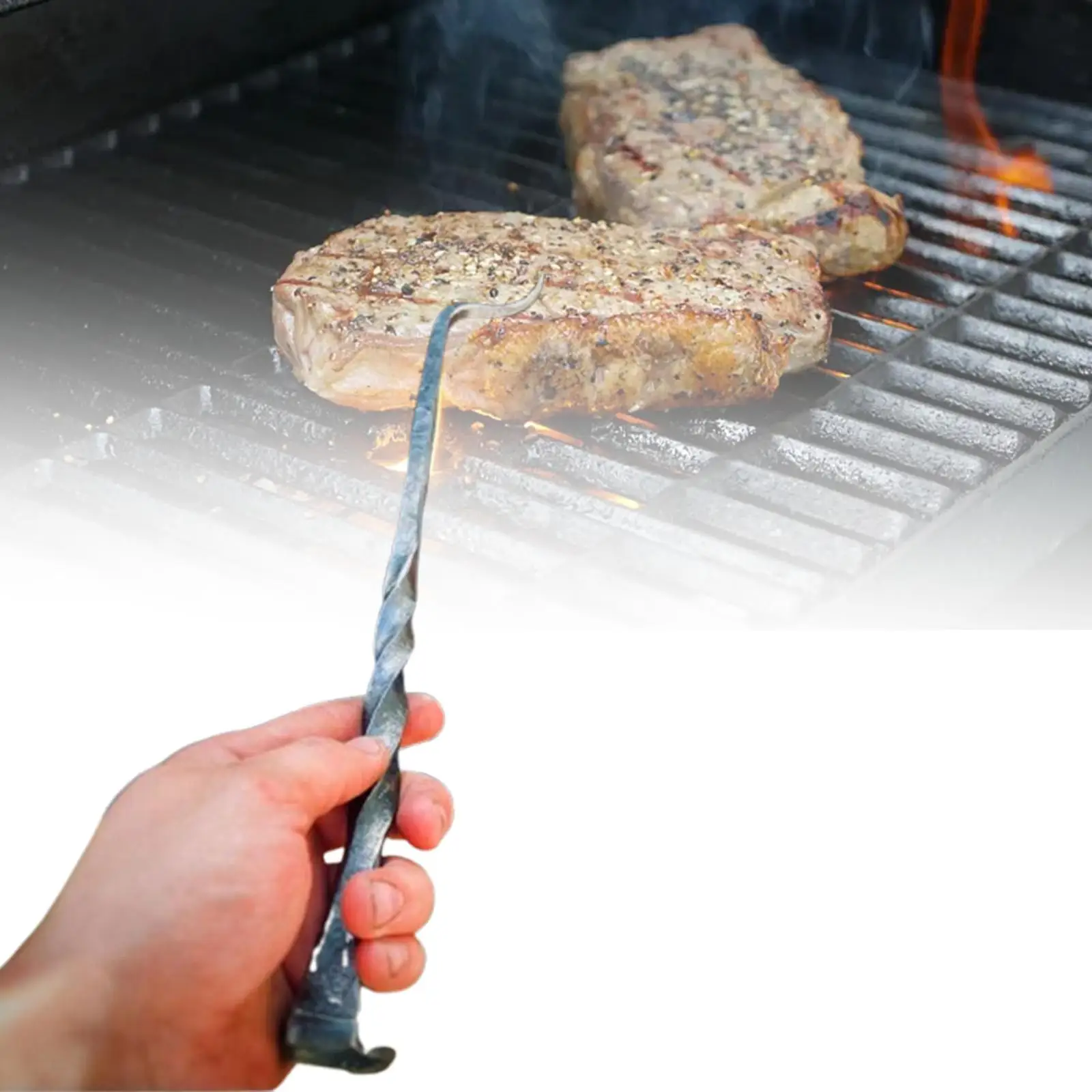 BBQ Steak Grill Hook Wooden Handle Grill Accessories Meat Turner Hook Meat for Meats Sausages Steak Vegetables Turning