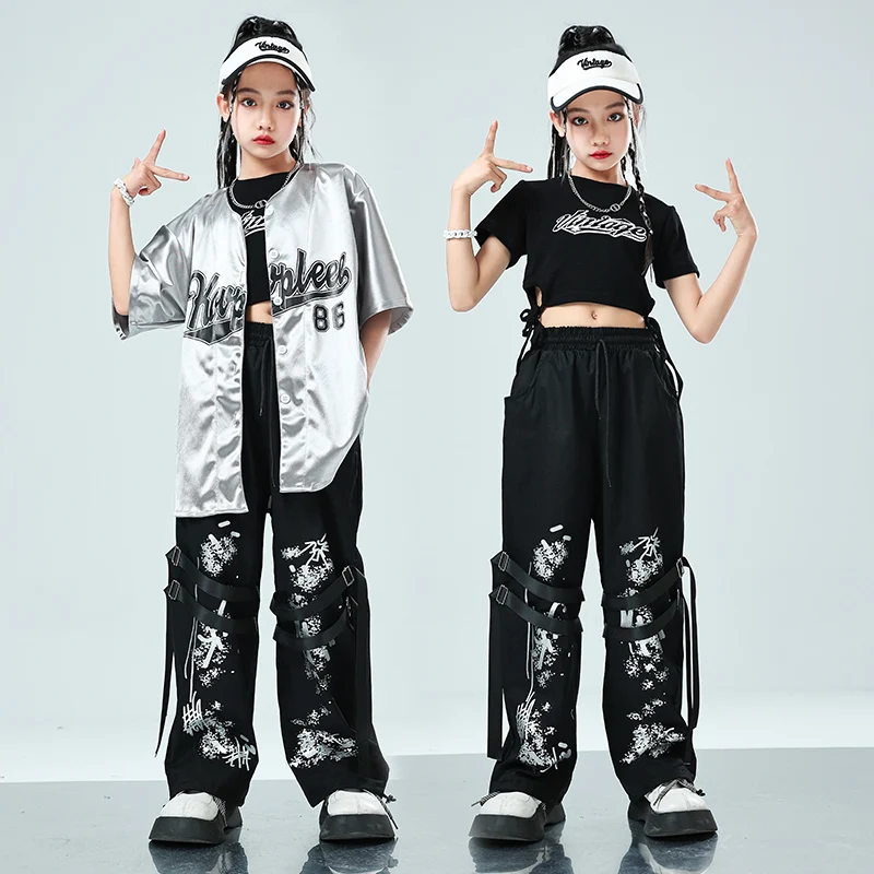 

Girls Short Sleeve Shirt Hip Hop Cargo Joggers Boys Street Dance Costumes Kids Streetwear Clothing Children Jazz Clothes Sets