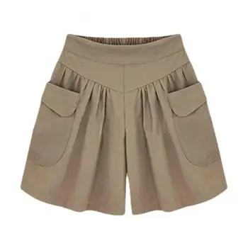 Wide Leg Sports Pants Summer Women Solid Color Elastic Waist Casual Loose Shorts with Pocket Female Shorts Women's 1