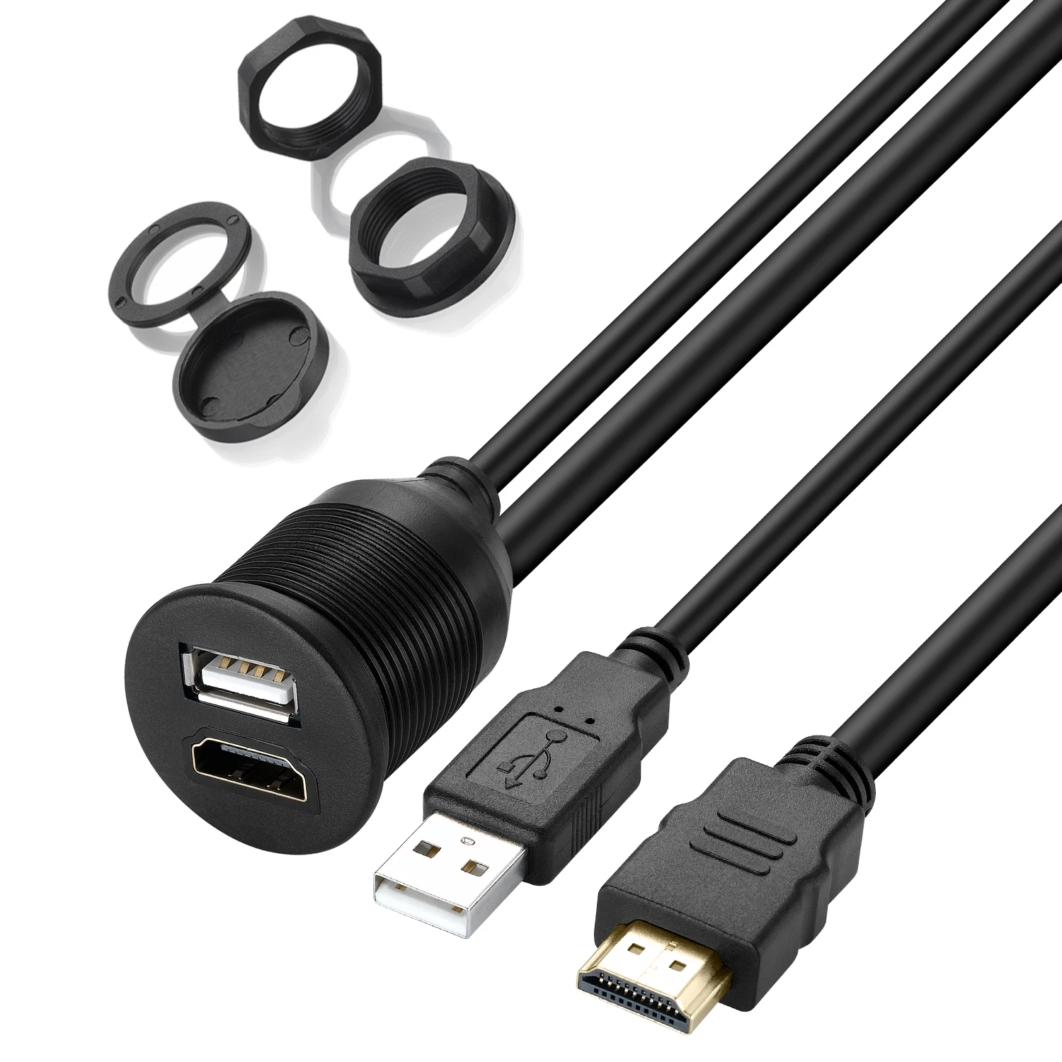 Bochara-Cabo de Extensão Compatível com HDMI, USB 3.0, USB 2.0 +, macho para fêmea, V2.0, 4K x 2K @ 60Hz, Flush Mount Painel Painel para carro