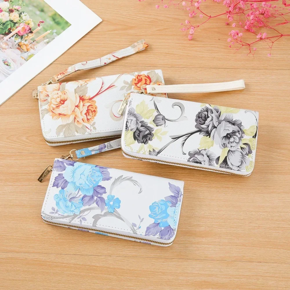 New Women's Rose Print Wallet Long Handbag Fashion Wild Zipper Clutch Bag Multi-card Wallet Purse Card Holder Cartera Money Bag