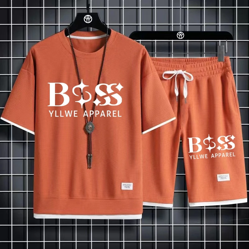 BSS YLLWE APPAREL conjunto de dos piezas para hombre, camiseta informal de tela de lino y pantalones cortos, traje deportivo de moda, chรกndal de