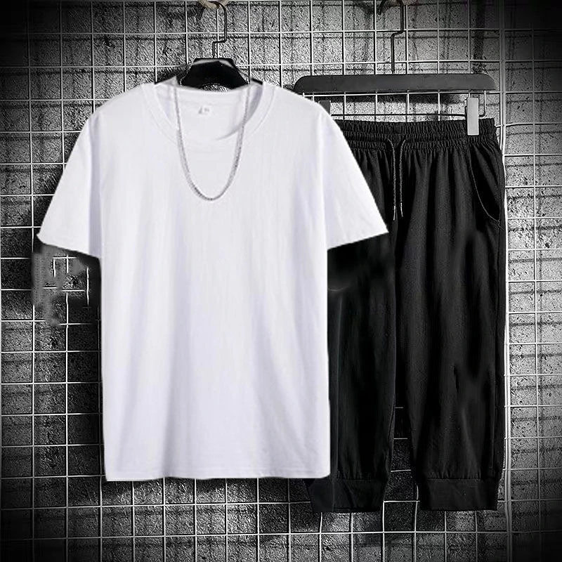 thumbnail image 1 of Trajes deportivos Top Camiseta de algodón para hombre Ropa básica para hombre Capris originales Marcas Pantalones elásticos de lujo Conjuntos 2024 Chándal de tendencia, 1 of 5