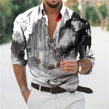 Nuova stampa 3D stile antico cinese pittura a inchiostro camicia casual da uomo abbottonata a maniche lunghe camicie quotidiane da festa autunno abbigliamento uomo 1