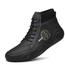  Men's Shoes In Winter Stylish Ankle Boots Handmade High Top Casual Shoes Outdoor Sneakers Hiking Shoes Comfy Plush Keep Warm New 