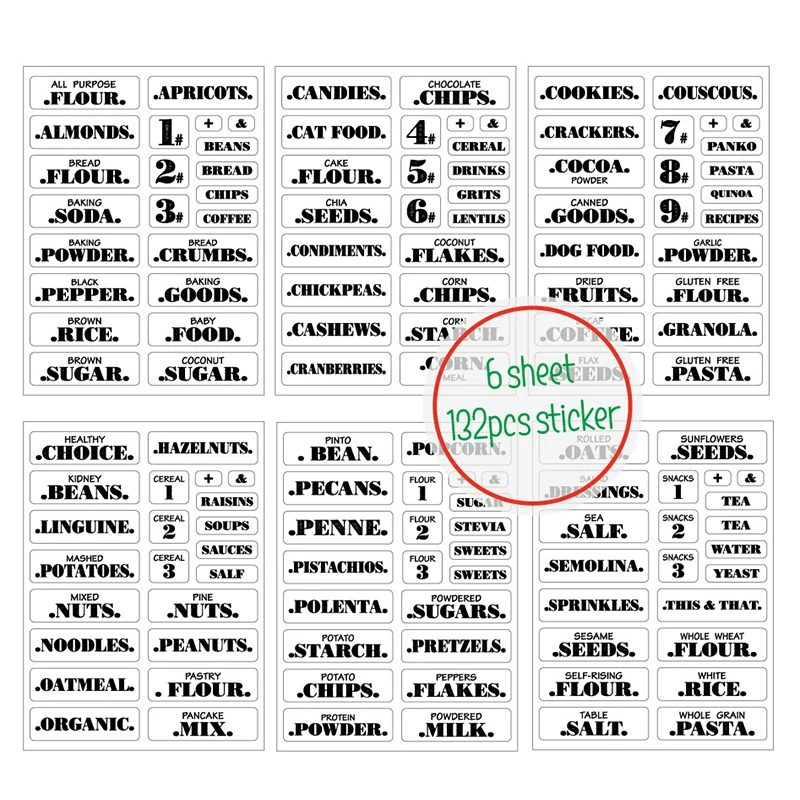132pcs Transparent Spice Stickers Waterproof Farmhouse Pantry Labels Decal Kitchen Food Sticker Containers Jars Bottles Tags