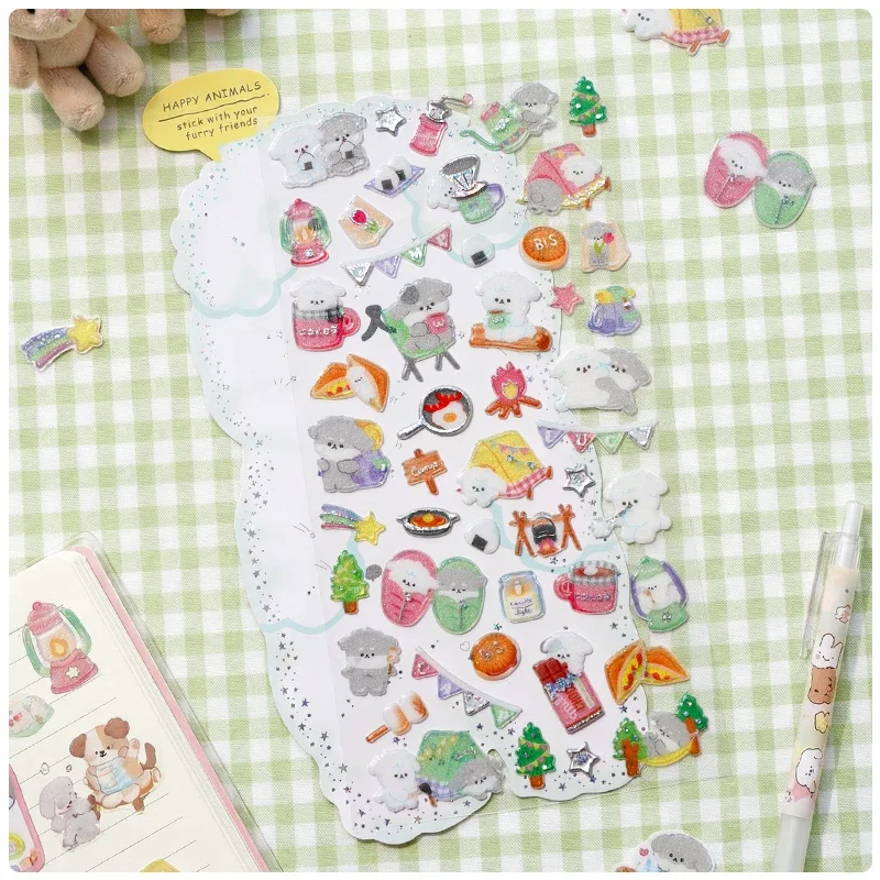 4 개 행복한 동물 새 고양이 회색 개 스티커 스크랩북 Diy 저널 씰링 카와이 스티커 편지지 학교 용품 선물