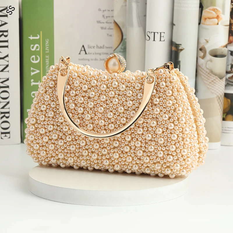 Handmade Pearl Beads Bags for Women, Fashionable Handbags for Wedding Party, Free Shipping, 22*12*9 cm
