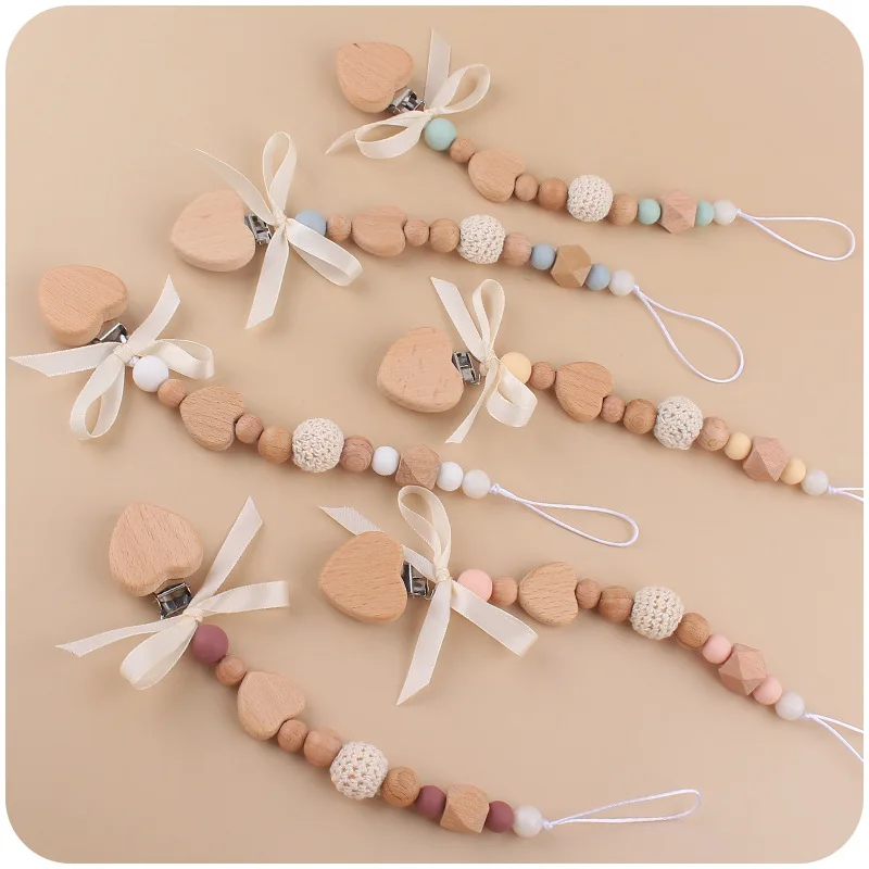 

Bow Baby Wooden Pacifier Clip Bracelet Set For Anti-Dorp Baby Soother Dummy Holder Chain Nursing Teether Chew Toys Shower Gifts
