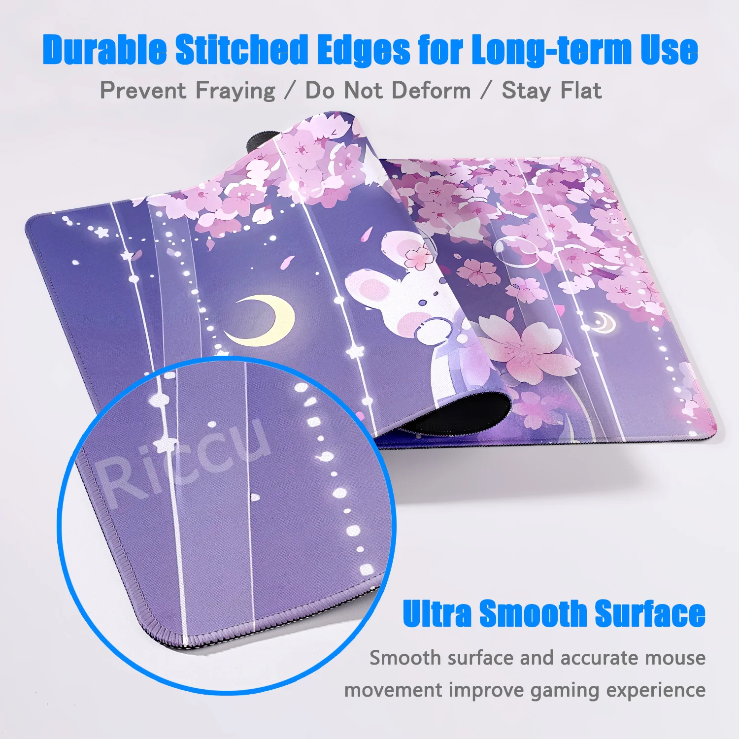 Mouse Pad Gaming Keyboard Office Accessories XXL Non-Slip Rubber Home HD Print for Kawaii Rabbit Purple Cartoon