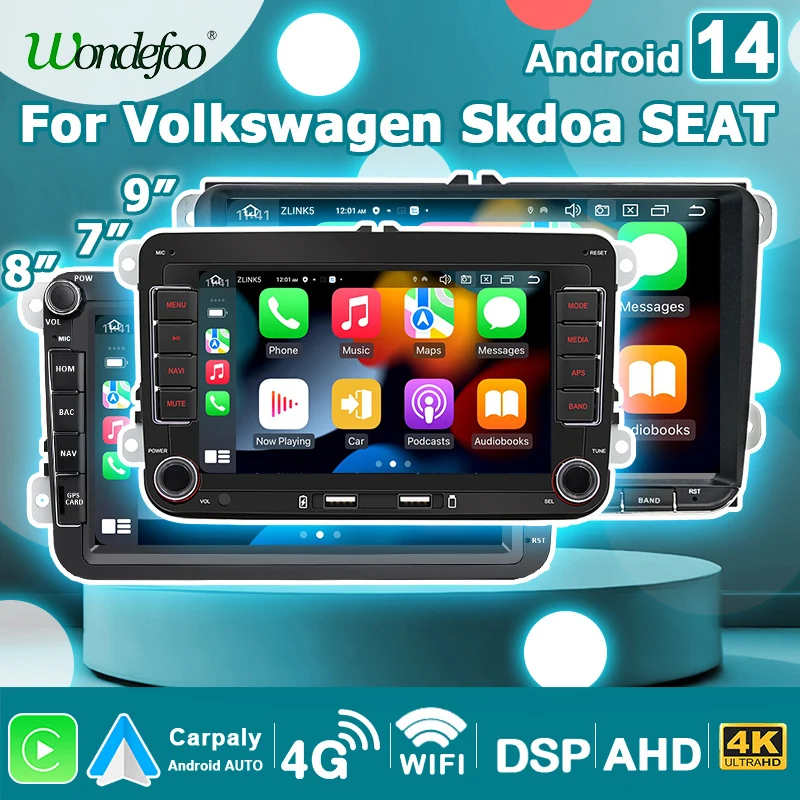 Reproductor Multimedia para coche, Radio con Android 14, pantalla de 7, 8 y 9 pulgadas, carplay, 2 DIN, para VW Amarok, SKODA, Fabia, Limousine, Roomster, SEAT Altea 1