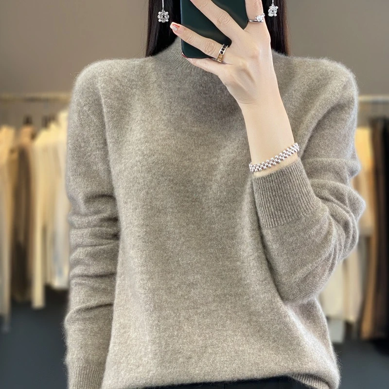 100% Merino Wool Sweater Women O-neck Cashmere Knitwear Female Pullover Autumn Winter Casual Tops Solid Color Soft  Clothing