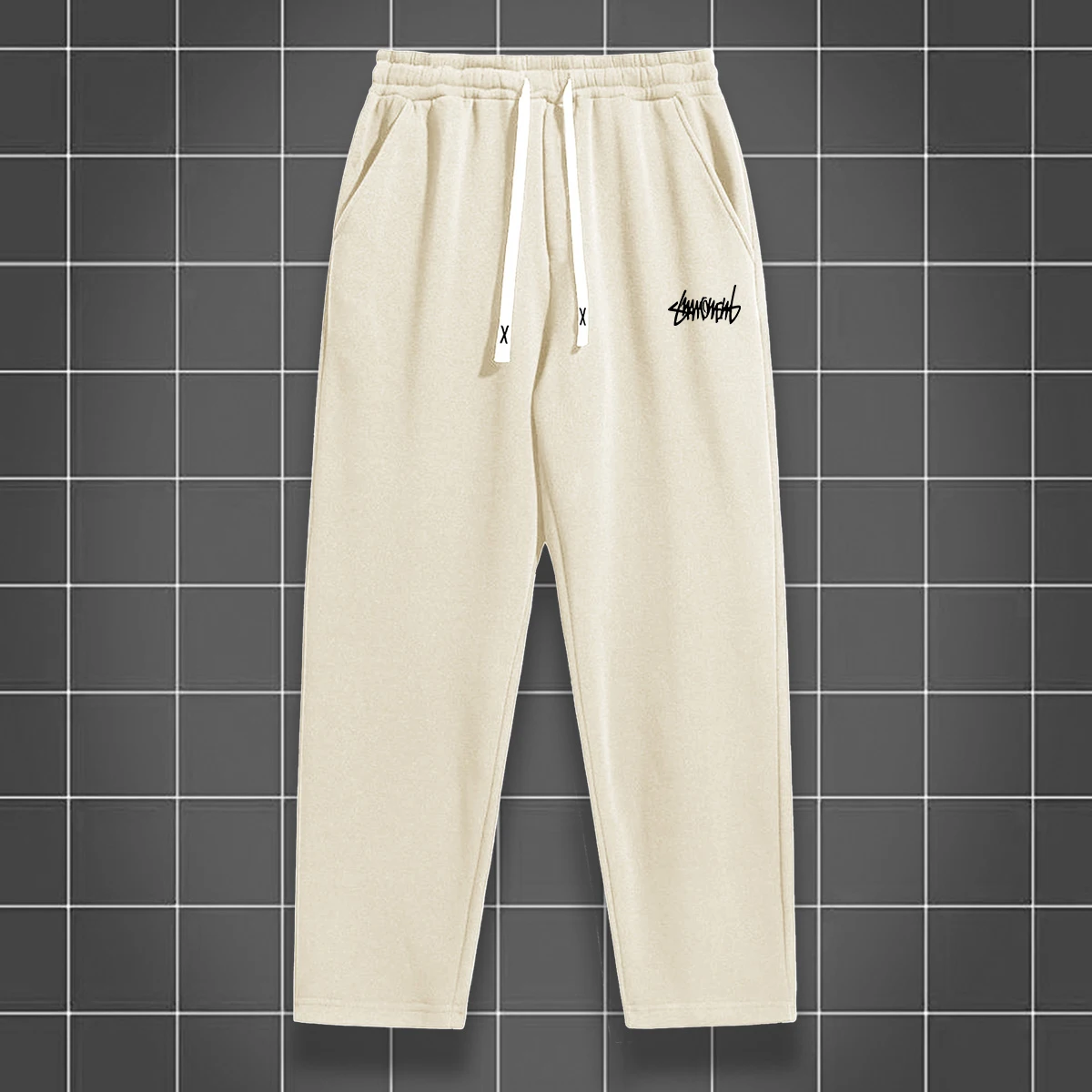 بنطال الركض ذو الأرجل المستقيمة بلون موحد للرجال، مناسب للرياضات غير الرسمية مثل الجري وصالة الألعاب الرياضية والأنشطة الخارجية