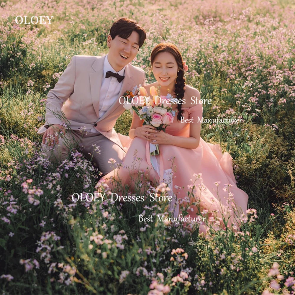 

OLOEY Fairy A Line Korea Wedding Photoshoot Off Shoulder Sleeves Corset Back Garden Bride Dress Long Evening Party Gowns