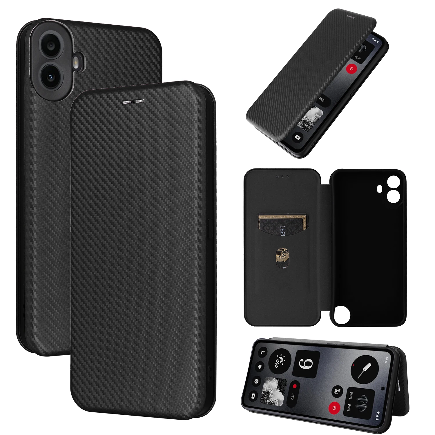 Luxury Carbon Fiber Leather Flip Case - Full Cover with Hard Holder