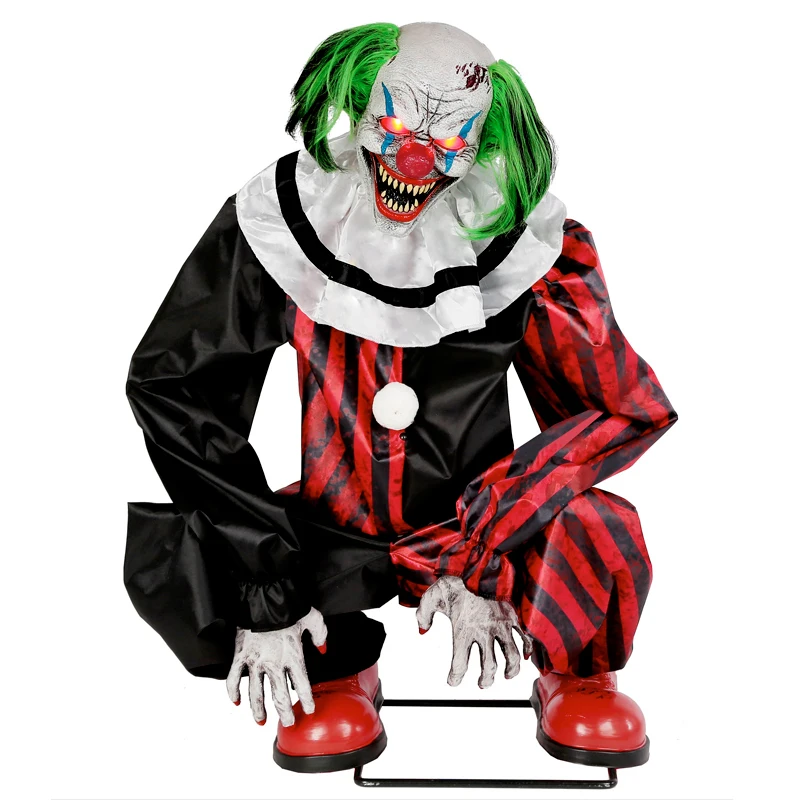 Grande Decorazione Di Halloween All'Aperto Pagliaccio Malvagio Con Occhi Luminosi Animatronic Che Ride Zombie Clown Per Oggetti Di Scena Per Feste In 