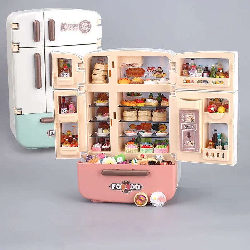 

Children's Puzzle Toy Simulation Refrigerator With Double Doors Girls And Boys Small Kitchen Mini Food Play Family Gifts ZE507