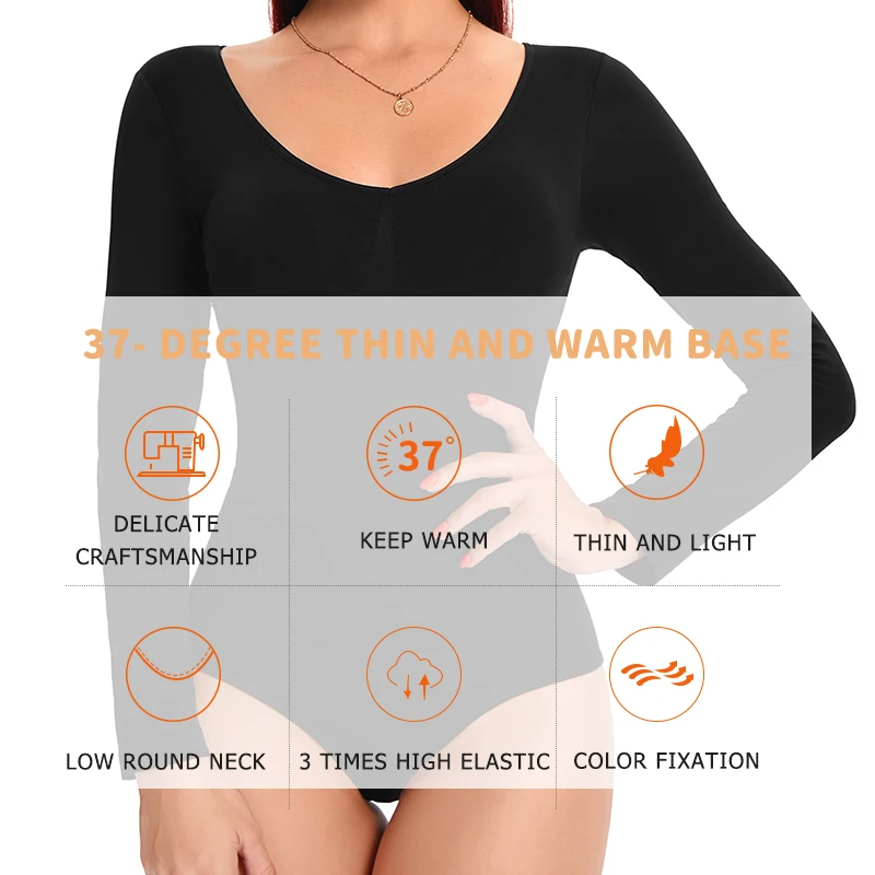 Body térmico para mujer, ropa interior de Control de barriga, de manga  larga, cuello en V, acolchado, Fajas cálidas, color negro, Otoño e Invierno  - AliExpress