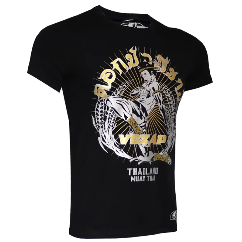 Vzap-short-sleeve T-shirt for men, white lotus, sports, boxing, MMA, fighting, fitness, training, fitness, gold and silver