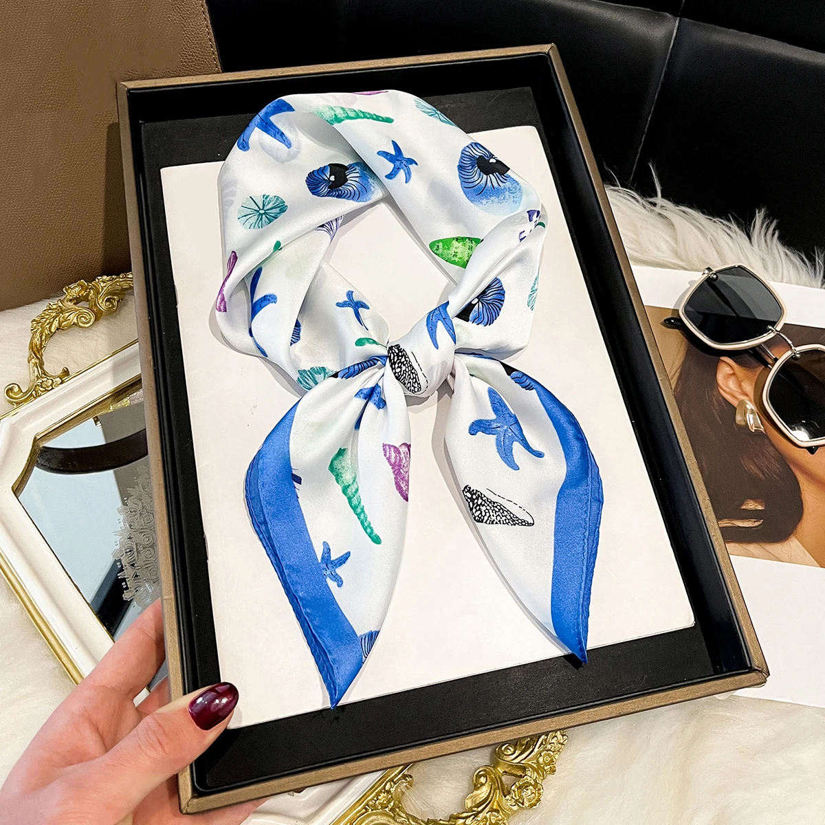Fashion Scarves for Women Shawl Print Silk Satin Hijab Scarf Female Bandana 70*70cm Luxury Brand Square Shawls Scarfs For Ladies - 2