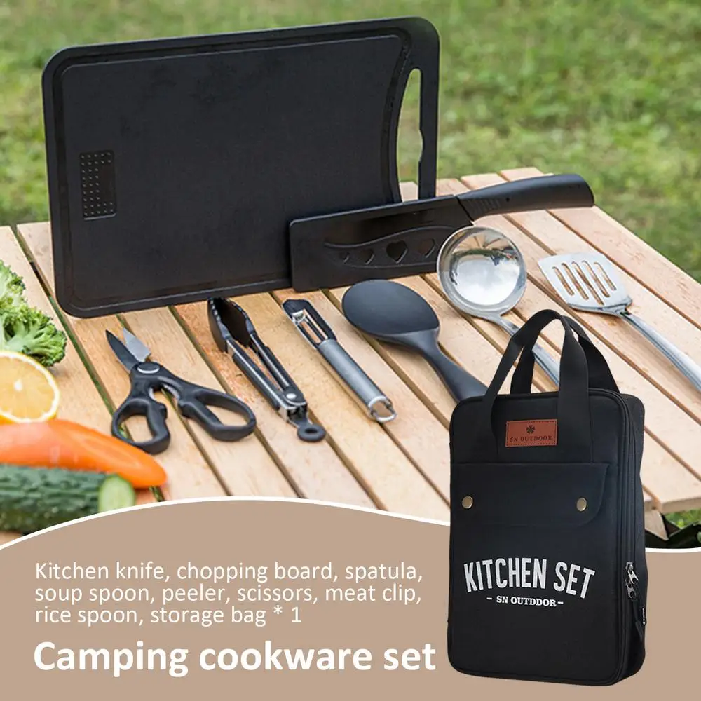 Description Picture 6 of item8pcs outdoor camping tableware knife set portable picnic self-driving travel kitchen utensils spatula cutting board storage bag