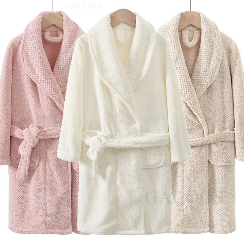 Soft Flannel Children Bathrobe Winter Warm Kids Robes Thicken Night Robe Pajamas for Girls Boys Teens Home Clothes 4-18 Years