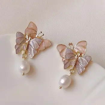 925 Silver Needle Vintage Fantasy Purple Butterfly Earrings For Women Jewelry 2025 Trending Sweet Women's Pearl Drop Earrings