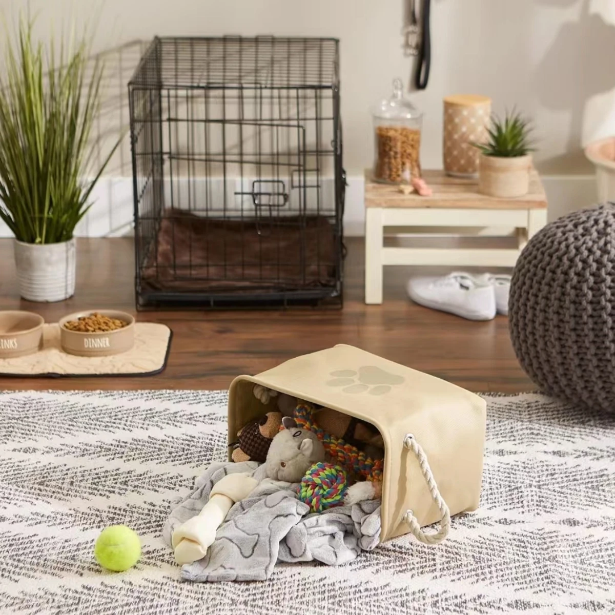 1pc Foldable Storage Baskets Cute Claw Pattern Fabric Organizer Collection Bin Box with Durable Handles For Pet Dog Cat Toys 2