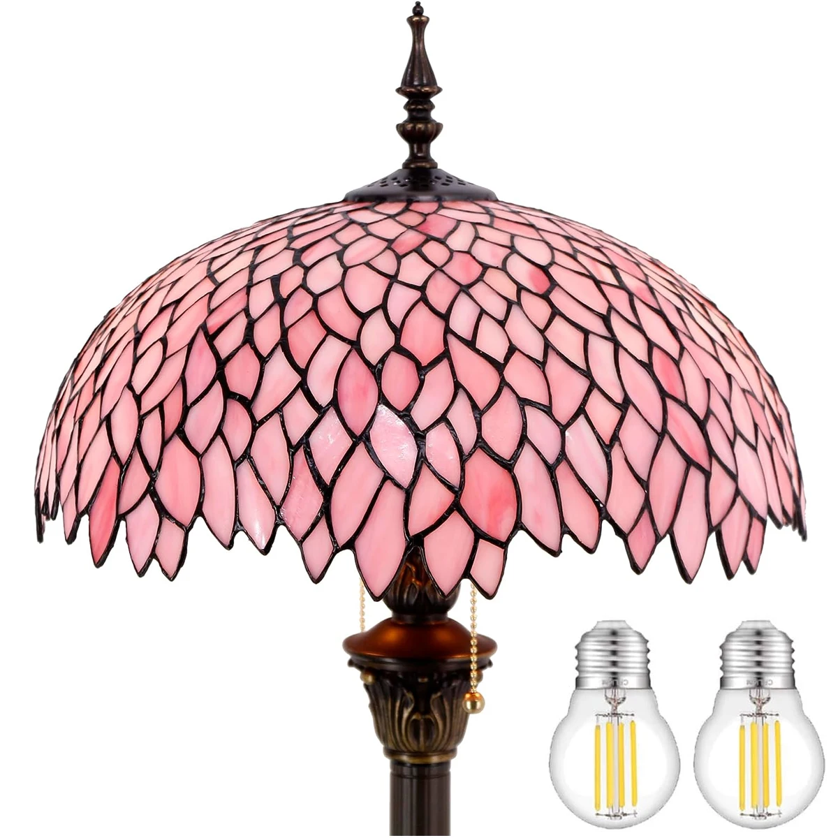 WERFACTORYTiffanyFloorLampPinkWisteriaStainedGlassStanding