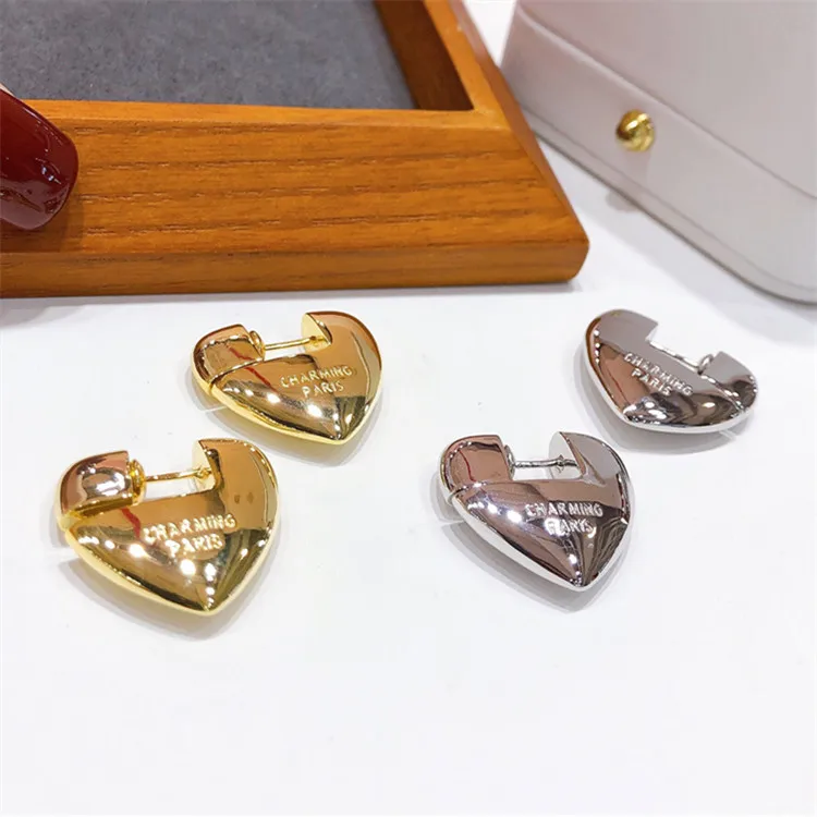 High Quality Letter Heart Style Clip Earrings Vacuum Plating Gold