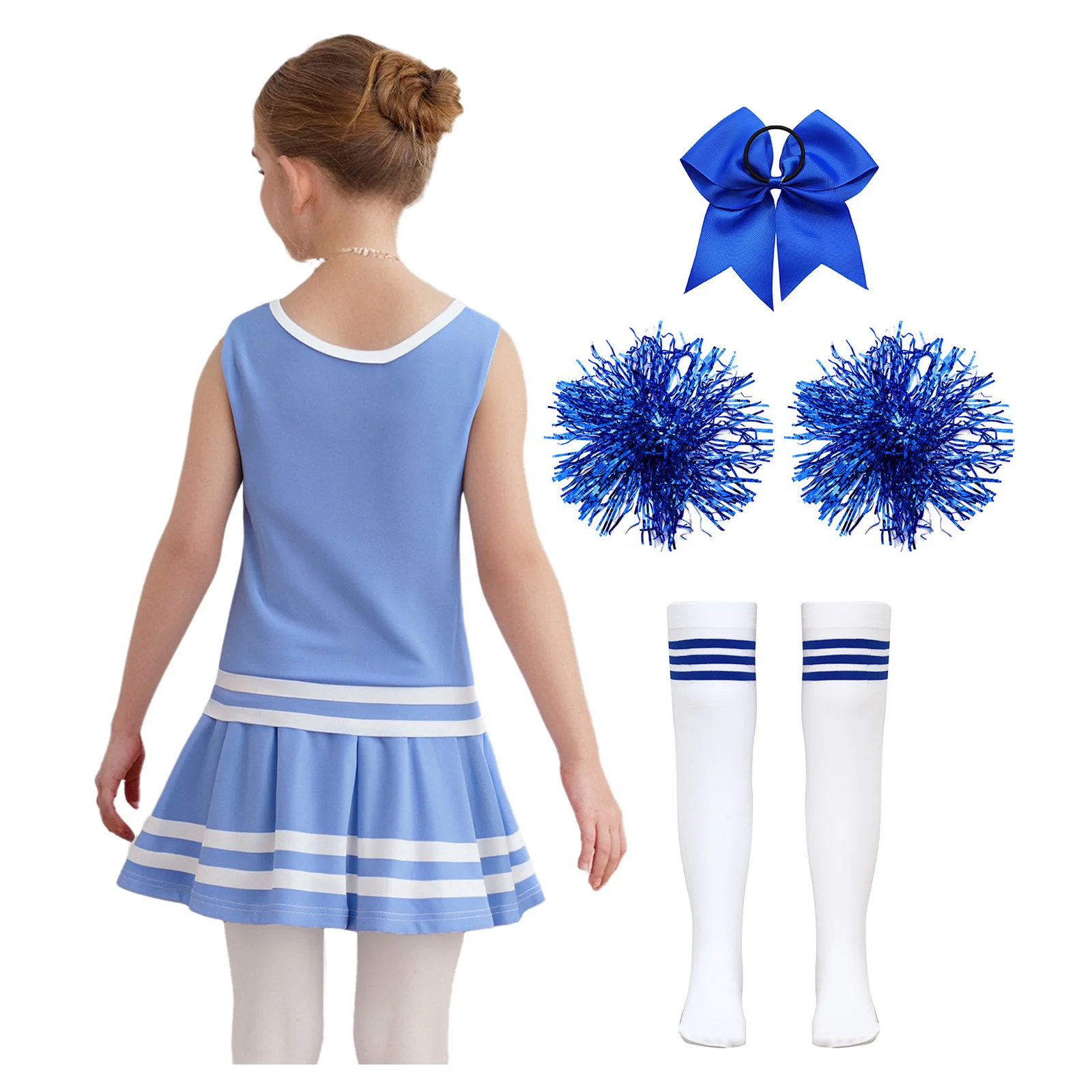 Kids Girls Cheer Leader Costume Cheerleading Uniform Cheer dance outfits Letters Printed Tops with Pleated Skirt Flower and Sock