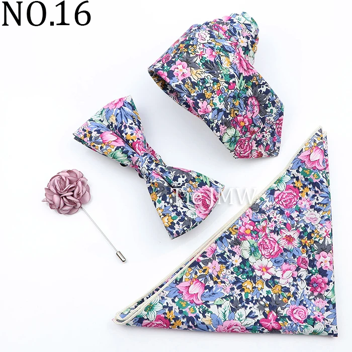 Neue Bunte Baumwolle Floral Männer Krawatte Brosche Set Rosa Weiß Gelb Krawatte Bowtie Anzug Vintage Für Bräutigam Business Hochzeit Party – Detail 16