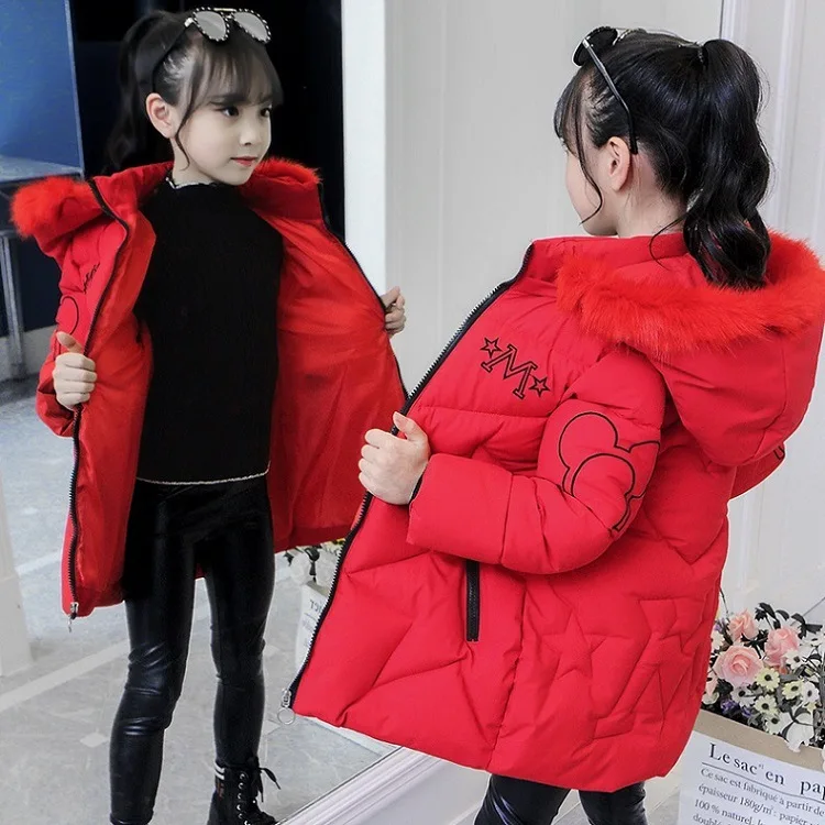 Girls Winter Jacket - Heavyweight Long Style Coat With Detachable Velvet Hood